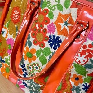 Floral Canvas Tote Bag with Orange Accents